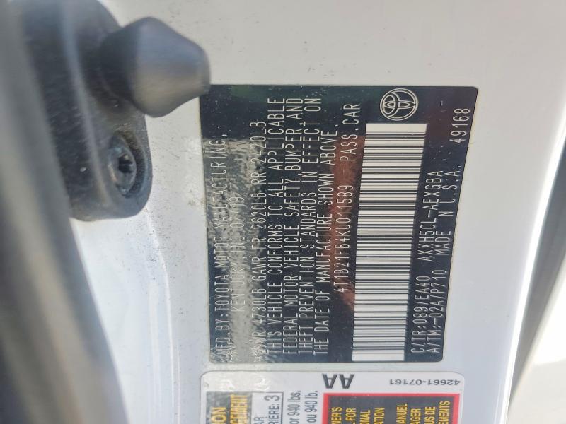 2019 Toyota Avalon Hybrid მანქანა იყიდება აუქციონზე, vin: 4T1B21FB4KU011589, აუქციონის ნომერი: 53008966