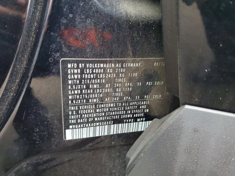 2013 Volkswagen Tiguan მანქანა იყიდება აუქციონზე, vin: WVGAV7AX4DW538502, აუქციონის ნომერი: 55374996