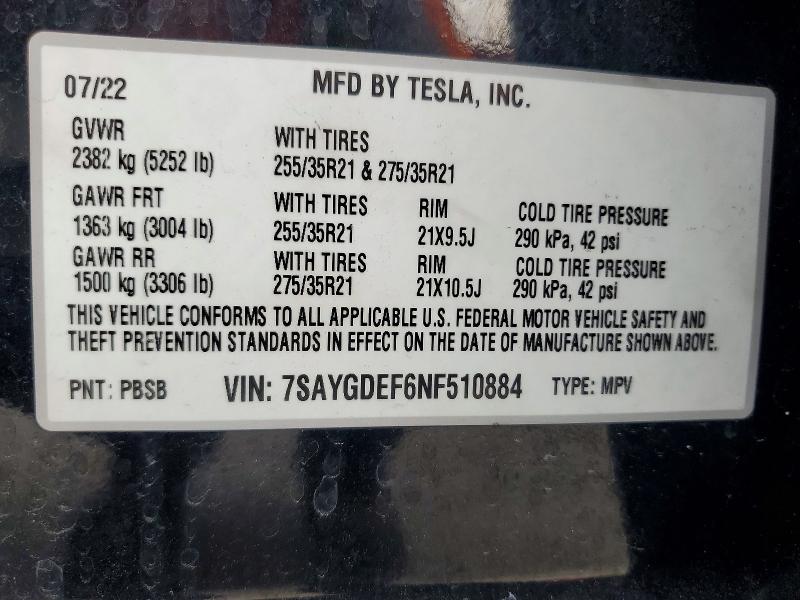 Продаж на аукціоні авто 2022 Tesla Model Y, vin: 7SAYGDEF6NF510884, номер лоту: 53877056
