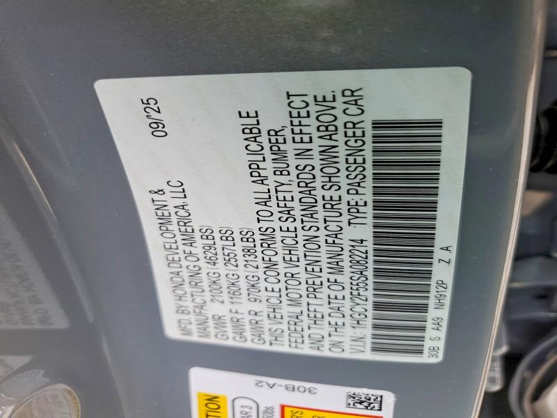 55368266 :رقم المزاد ، 1HGCY2F55SA082214 vin ، 2025 Honda Accord مزاد بيع
