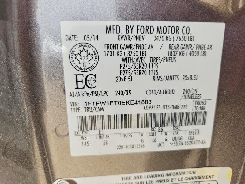 53731626 :رقم المزاد ، 1FTFW1ET0EKE41883 vin ، 2014 Ford F150 مزاد بيع