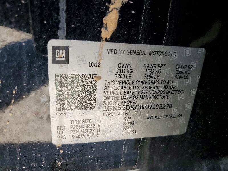 52903316 :رقم المزاد ، 1GKS2DKC8KR192238 vin ، 2019 Gmc Yukon مزاد بيع