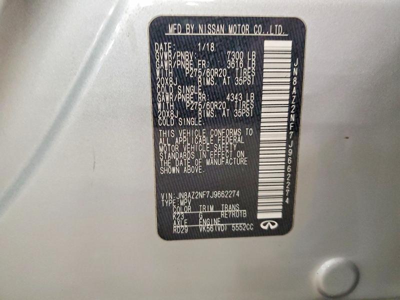 Aukcja sprzedaży 2018 Infiniti Qx80, vin: JN8AZ2NF7J9662274, numer aukcji: 53263196