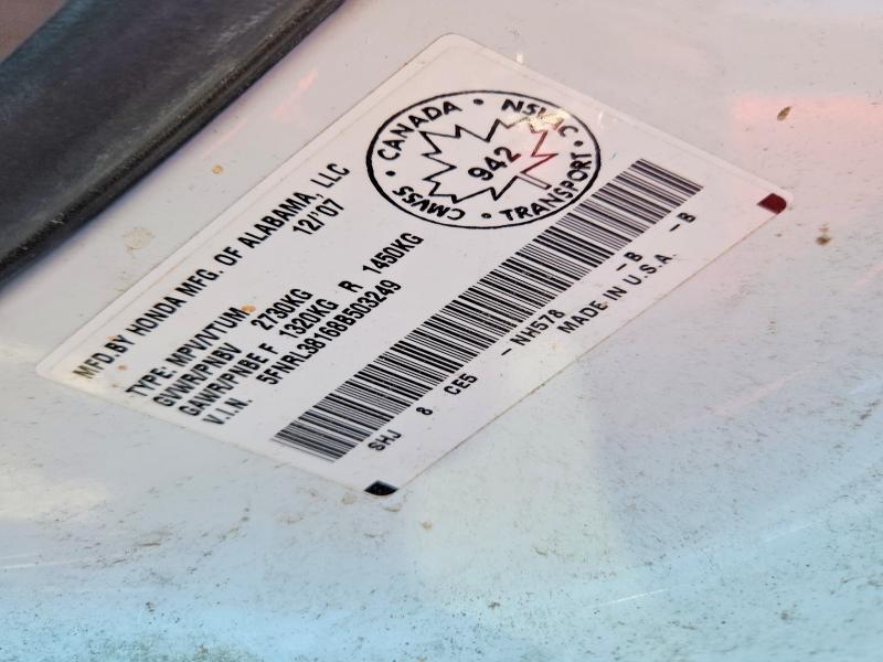 2008 Honda Odyssey მანქანა იყიდება აუქციონზე, vin: 5FNRL38168B503249, აუქციონის ნომერი: 52652986