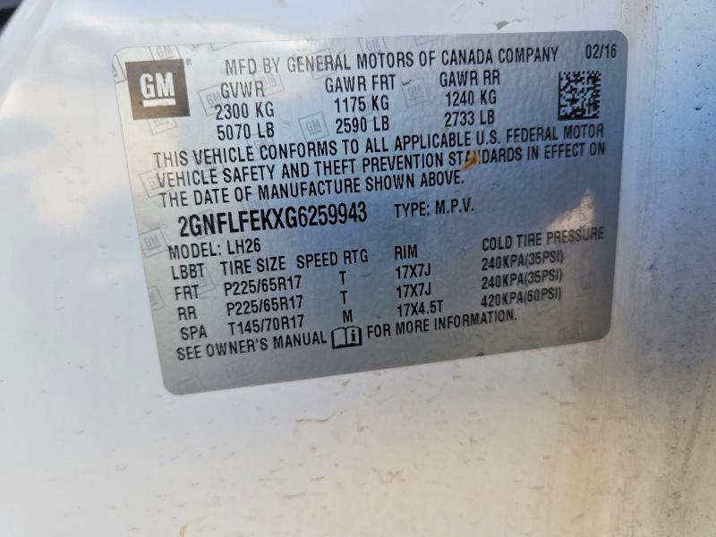 53593596 :رقم المزاد ، 2GNFLFEKXG6259943 vin ، 2016 Chevrolet Equinox مزاد بيع