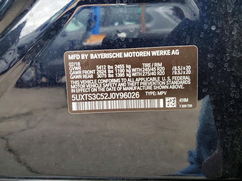 2018 Bmw X3 მანქანა იყიდება აუქციონზე, vin: 5UXTS3C52J0Y96026, აუქციონის ნომერი: 55037646