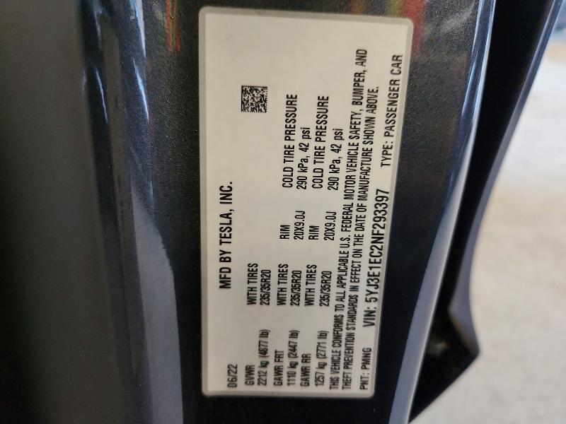 Продаж на аукціоні авто 2022 Tesla Model 3, vin: 5YJ3E1EC2NF293397, номер лоту: 54129886