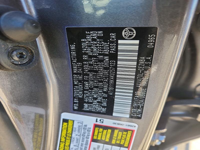 2019 Toyota Camry მანქანა იყიდება აუქციონზე, vin: 4T1B11HK4KU257123, აუქციონის ნომერი: 54904916