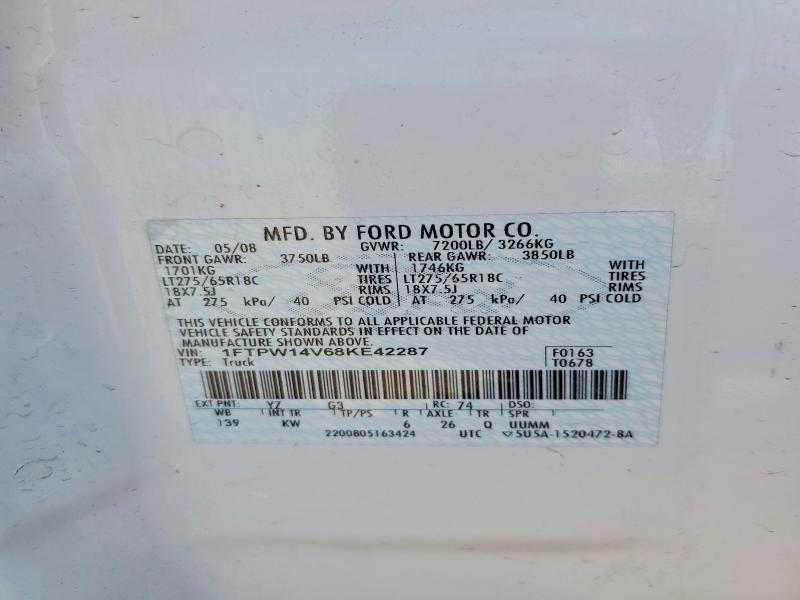 Aukcja sprzedaży 2008 Ford F150, vin: 1FTPW14V68KE42287, numer aukcji: 54317236