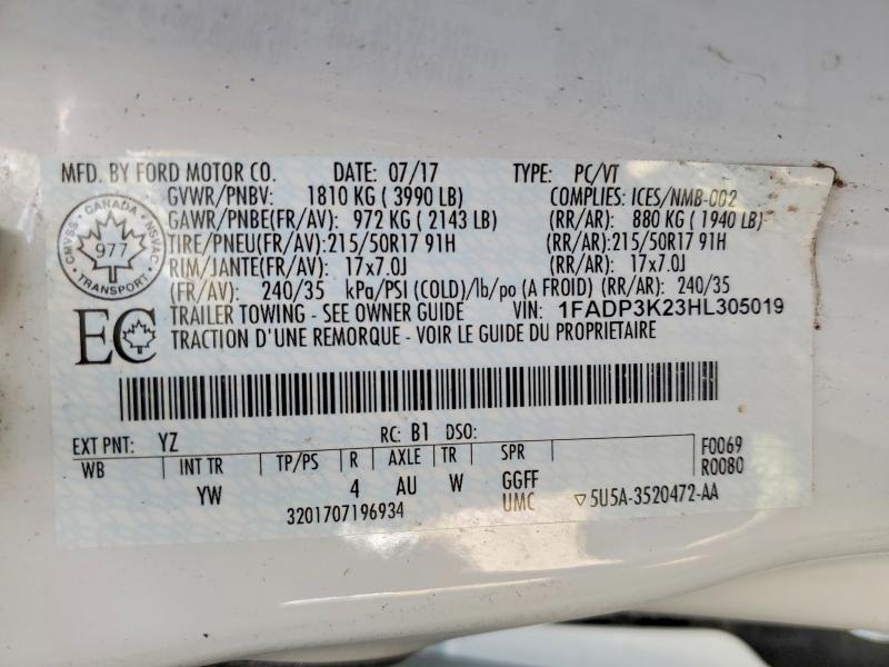 52856946 :رقم المزاد ، 1FADP3K23HL305019 vin ، 2017 Ford Focus مزاد بيع