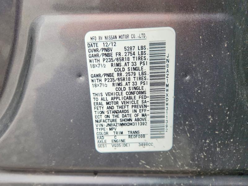Aukcja sprzedaży 2013 Nissan Murano, vin: JN8AZ1MWXDW311392, numer aukcji: 52719576