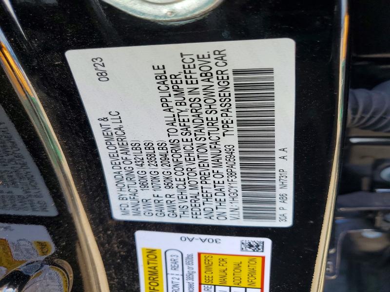 2023 Honda Accord მანქანა იყიდება აუქციონზე, vin: 1HGCY1F38PA059493, აუქციონის ნომერი: 53852296