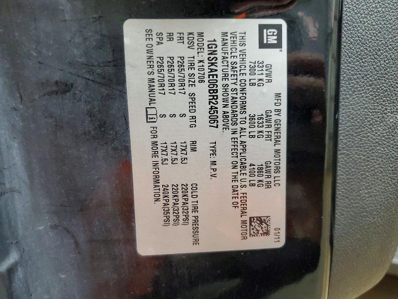 Aukcja sprzedaży 2011 Chevrolet Tahoe, vin: 1GNSKAE06BR245067, numer aukcji: 54198436