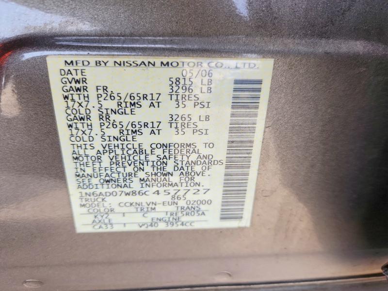 2006 Nissan Frontier მანქანა იყიდება აუქციონზე, vin: 1N6AD07W86C457727, აუქციონის ნომერი: 53667606