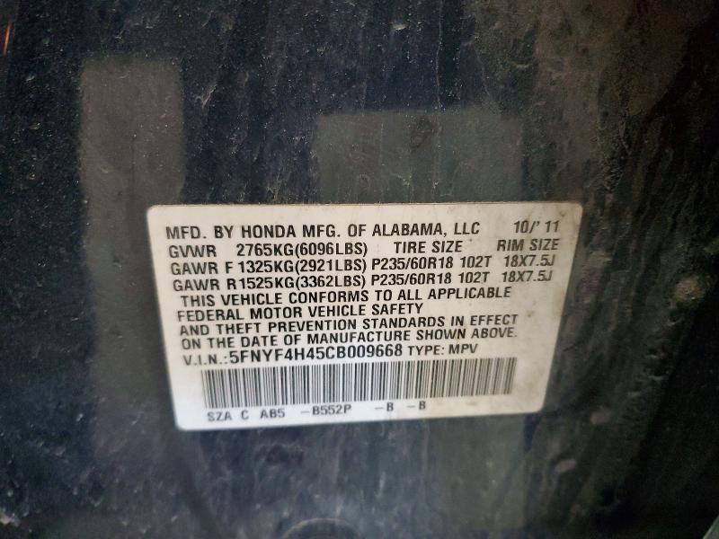 Продаж на аукціоні авто 2012 Honda Pilot, vin: 5FNYF4H45CB009668, номер лоту: 54499946