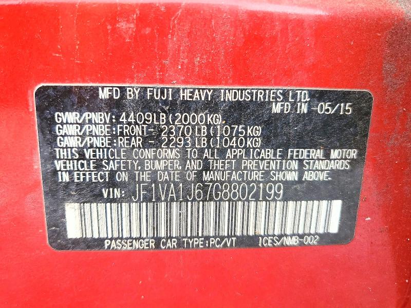2016 Subaru Wrx მანქანა იყიდება აუქციონზე, vin: JF1VA1J67G8802199, აუქციონის ნომერი: 55461076