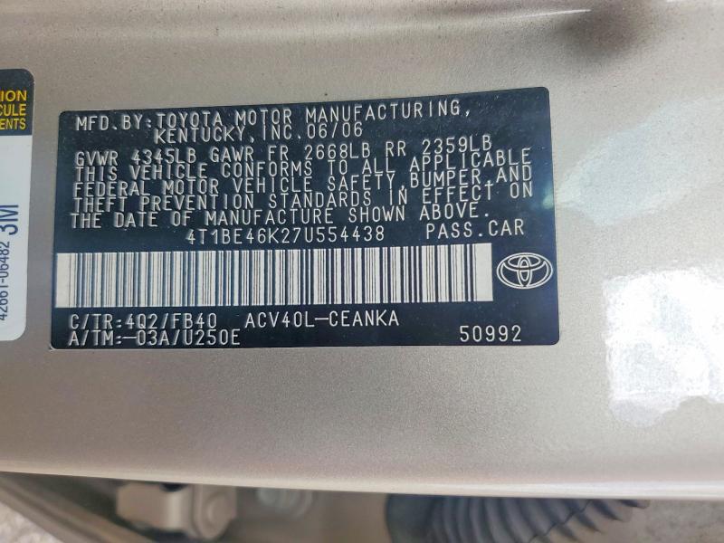 53082636 :رقم المزاد ، 4T1BE46K27U554438 vin ، 2007 Toyota Camry مزاد بيع