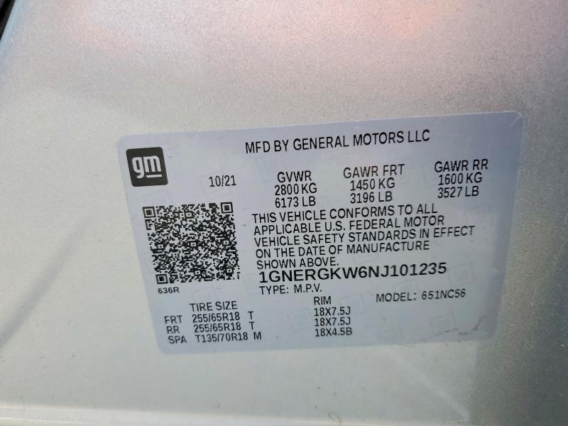Продаж на аукціоні авто 2022 Chevrolet Traverse, vin: 1GNERGKW6NJ101235, номер лоту: 53988346