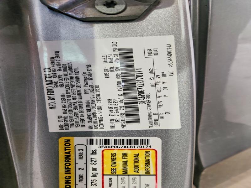 2020 Ford Fusion მანქანა იყიდება აუქციონზე, vin: 3FA6P0G7XLR170174, აუქციონის ნომერი: 54971336