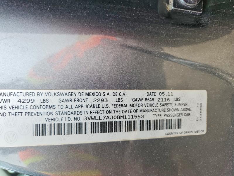 Aukcja sprzedaży 2011 Volkswagen Jetta, vin: 3VWLL7AJ0BM111553, numer aukcji: 52953186