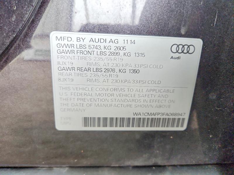 2015 Audi Q5 მანქანა იყიდება აუქციონზე, vin: WA1CMAFP3FA068947, აუქციონის ნომერი: 52317946