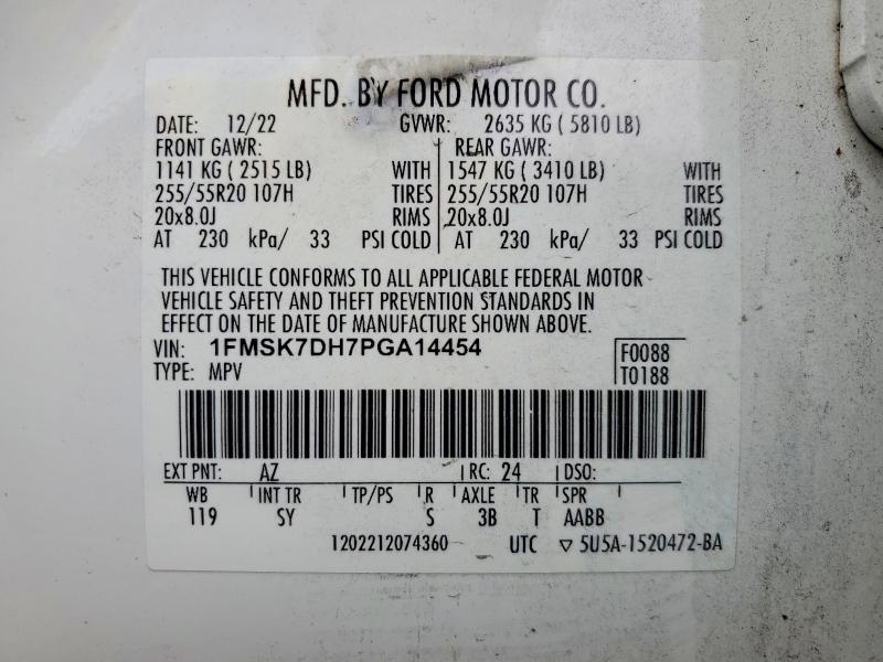 55034116 :رقم المزاد ، 1FMSK7DH7PGA14454 vin ، 2023 Ford Explorer مزاد بيع