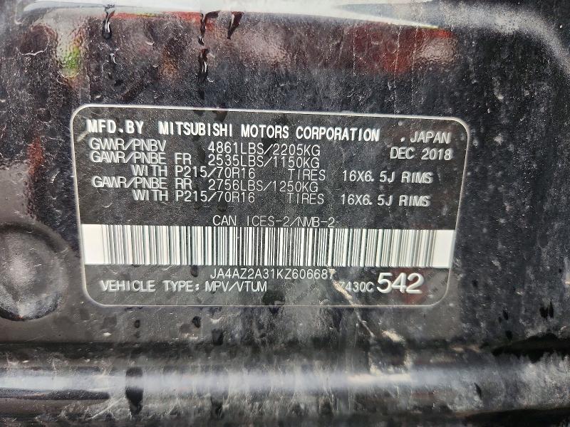 Продаж на аукціоні авто 2019 Mitsubishi Outlander, vin: JA4AZ2A31KZ606687, номер лоту: 52608846