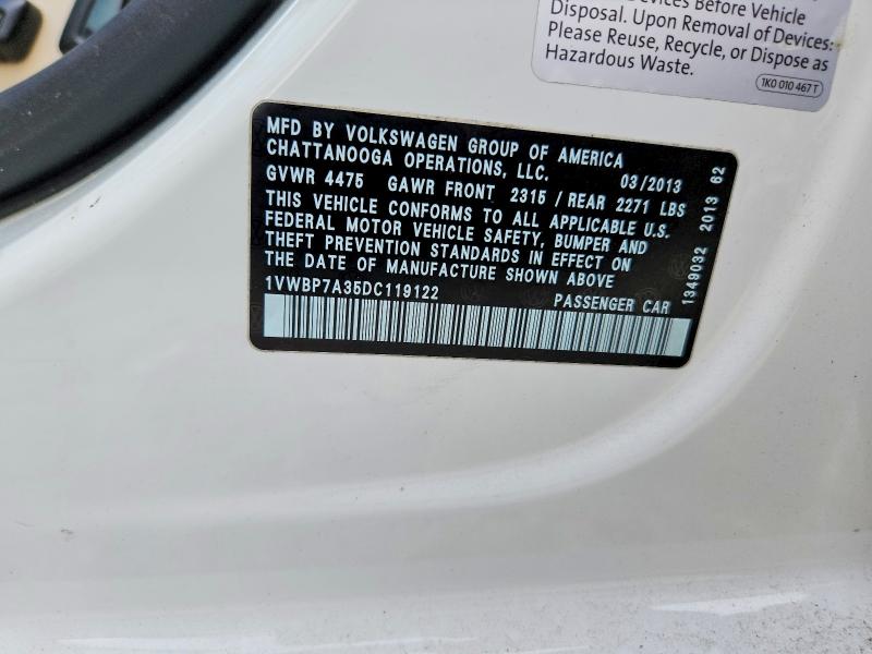 Продаж на аукціоні авто 2013 Volkswagen Passat, vin: 1VWBP7A35DC119122, номер лоту: 54635996