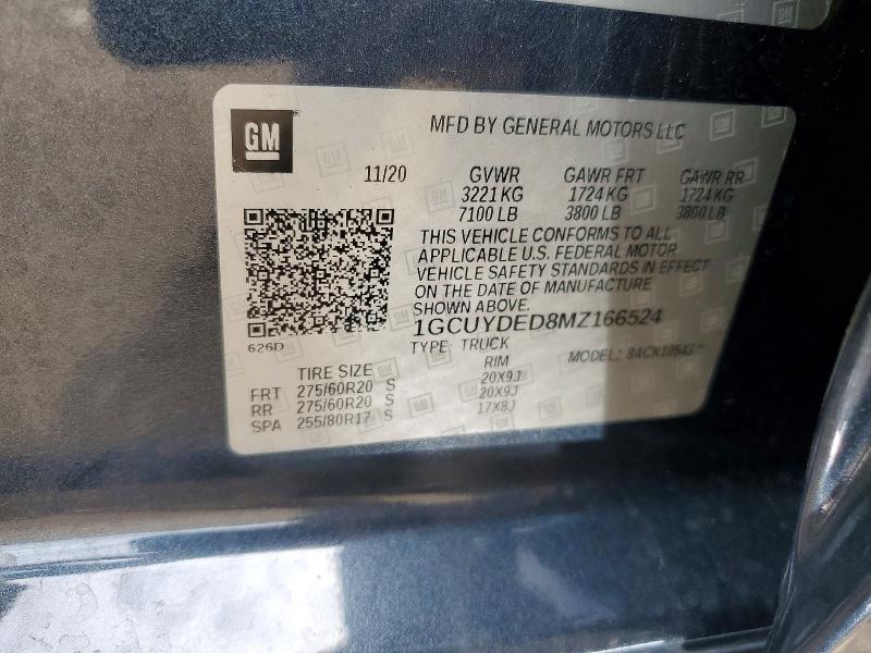 Продаж на аукціоні авто 2021 Chevrolet Silverado, vin: 1GCUYDED8MZ166524, номер лоту: 54081816