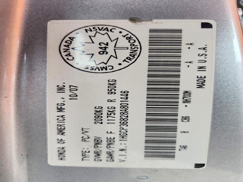55695226 :رقم المزاد ، 1HGCP36828A801446 vin ، 2008 Honda Accord مزاد بيع
