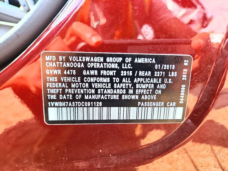 Продаж на аукціоні авто 2013 Volkswagen Passat, vin: 1VWBH7A37DC091126, номер лоту: 54137566