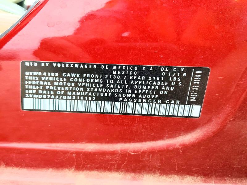 Aukcja sprzedaży 2016 Volkswagen Jetta, vin: 3VWD67AJ7GM316192, numer aukcji: 52227666