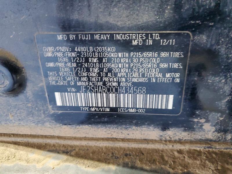 Aukcja sprzedaży 2012 Subaru Forester, vin: JF2SHABC0CH434568, numer aukcji: 53259036