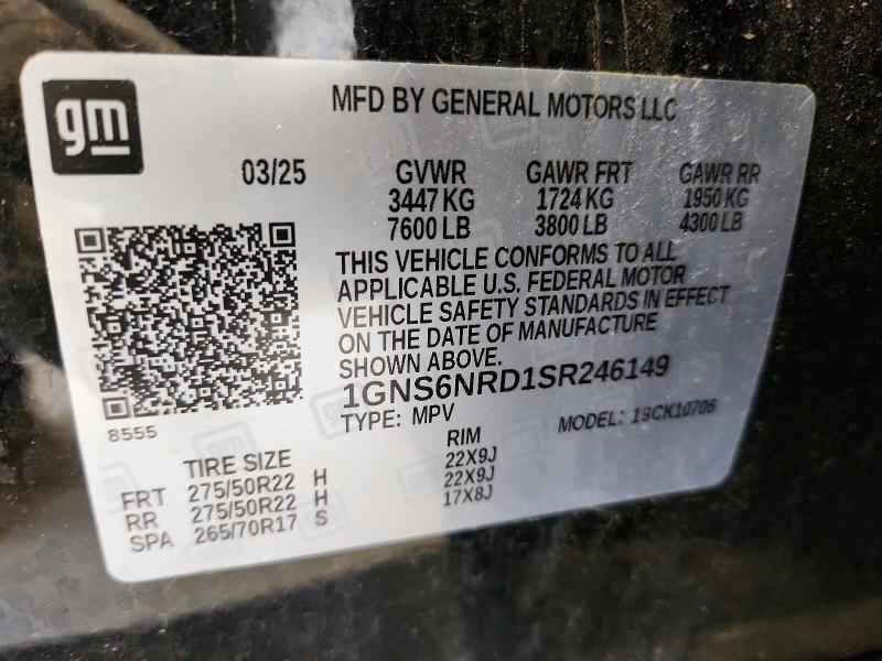 Aukcja sprzedaży 2025 Chevrolet Tahoe, vin: 1GNS6NRD1SR246149, numer aukcji: 52200686