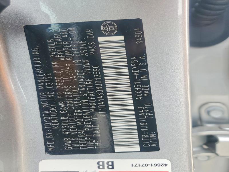 2022 Toyota Avalon მანქანა იყიდება აუქციონზე, vin: 4T1DA1AB0NU013590, აუქციონის ნომერი: 53884036