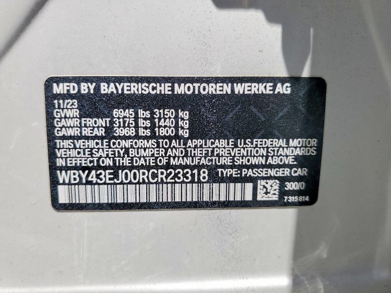 Продаж на аукціоні авто 2024 Bmw I7, vin: WBY43EJ00RCR23318, номер лоту: 54310546