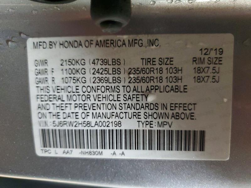 Продаж на аукціоні авто 2020 Honda Cr-v, vin: 5J6RW2H58LA002198, номер лоту: 52569156