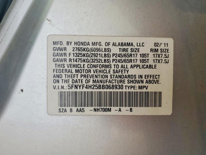 2011 Honda Pilot მანქანა იყიდება აუქციონზე, vin: 5FNYF4H25BB068930, აუქციონის ნომერი: 54520606