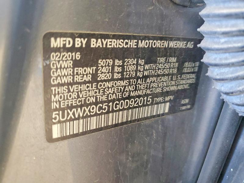 55142586 :رقم المزاد ، 5UXWX9C51G0D92015 vin ، 2016 Bmw X3 مزاد بيع