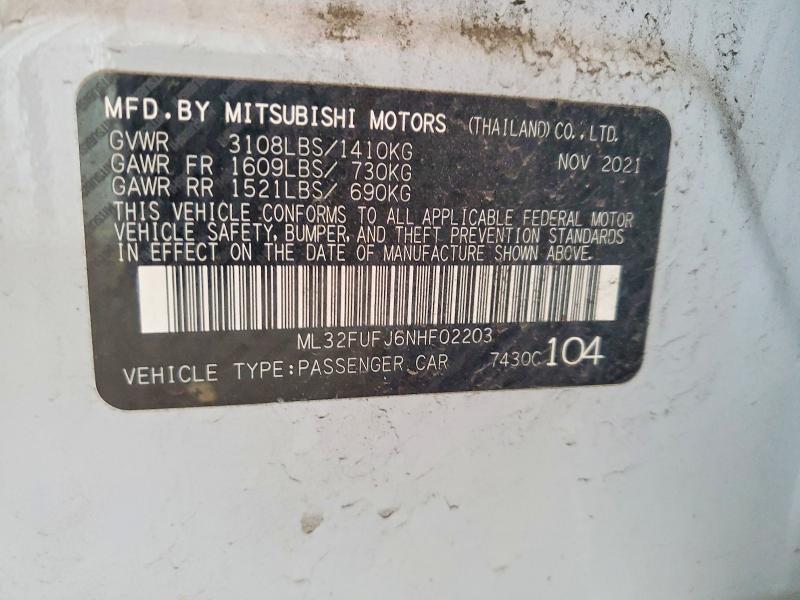 Aukcja sprzedaży 2022 Mitsubishi Mirage, vin: ML32FUFJ6NHF02203, numer aukcji: 54416376