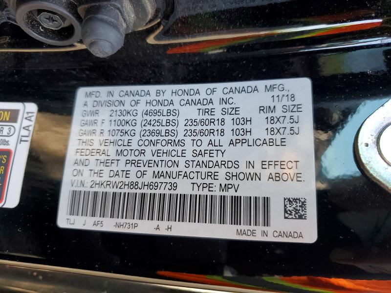 2018 Honda Cr-v მანქანა იყიდება აუქციონზე, vin: 2HKRW2H88JH697739, აუქციონის ნომერი: 54141076