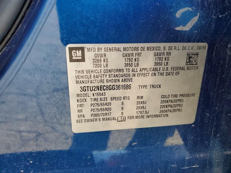 Продаж на аукціоні авто 2016 Gmc Sierra, vin: 3GTU2NEC8GG361686, номер лоту: 54098596