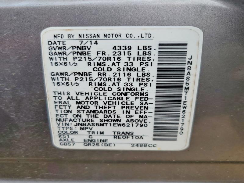 Aukcja sprzedaży 2015 Nissan Rogue Select, vin: JN8AS5MT1EW621790, numer aukcji: 53970686