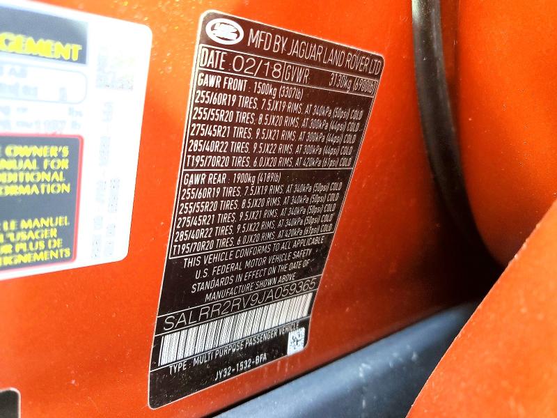Aukcja sprzedaży 2018 Land Rover Discovery, vin: SALRR2RV9JA059365, numer aukcji: 53910636