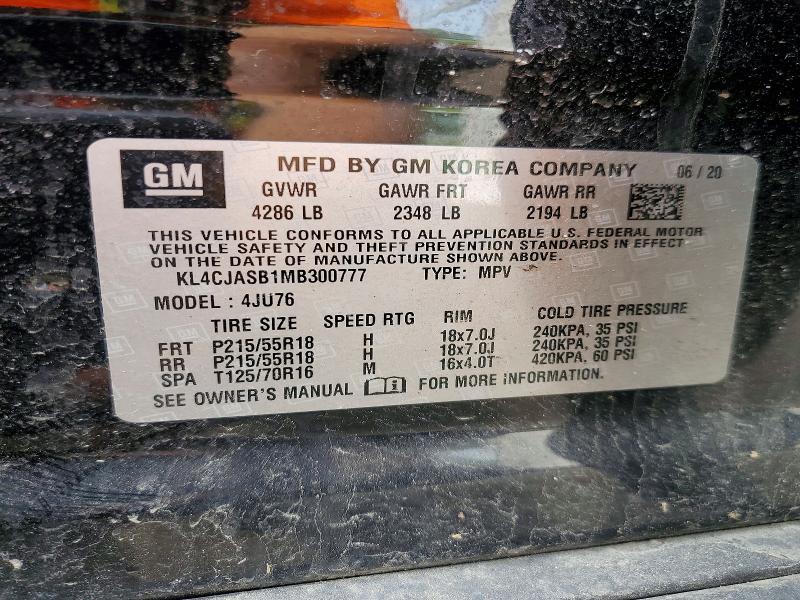 55275616 :رقم المزاد ، KL4CJASB1MB300777 vin ، 2021 Buick Encore مزاد بيع