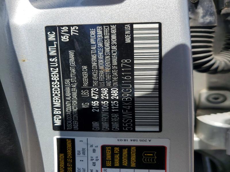 Aukcja sprzedaży 2016 Mercedes-benz C, vin: 55SWF4KB9GU161178, numer aukcji: 55282066