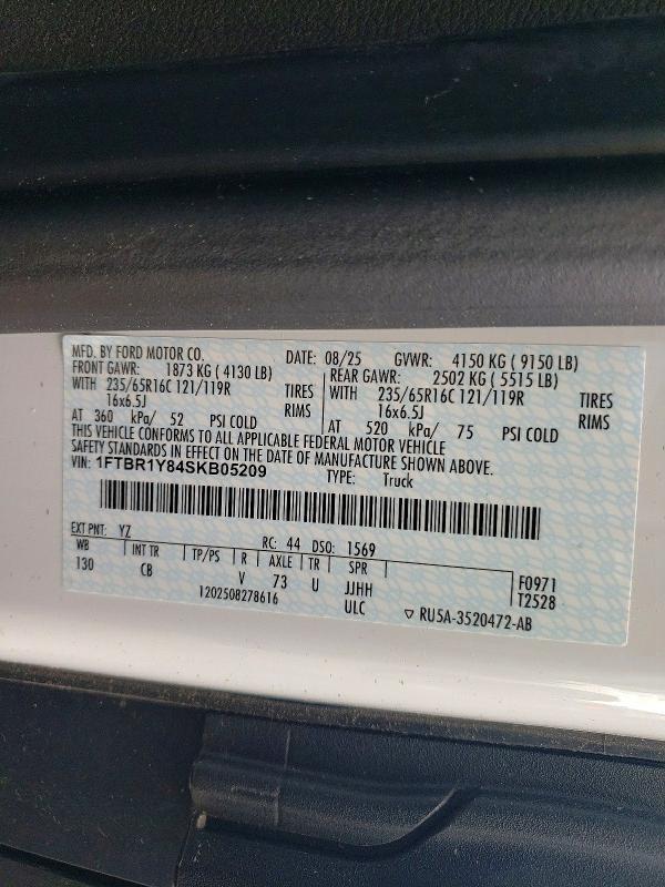 2025 Ford Transit მანქანა იყიდება აუქციონზე, vin: 1FTBR1Y84SKB05209, აუქციონის ნომერი: 57277736