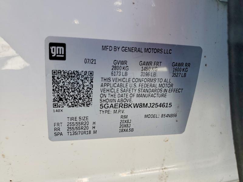2021 Buick Enclave მანქანა იყიდება აუქციონზე, vin: 5GAERBKW8MJ254615, აუქციონის ნომერი: 52653426