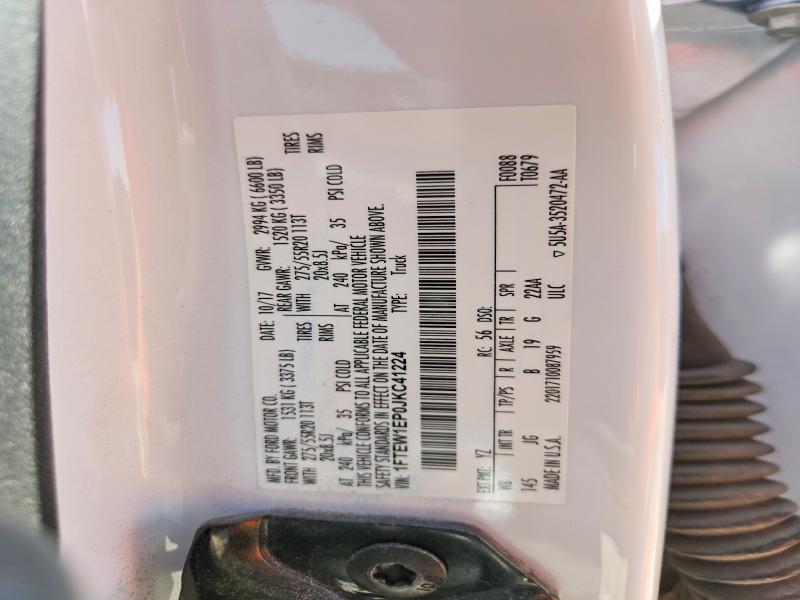 2018 Ford F150 მანქანა იყიდება აუქციონზე, vin: 1FTEW1EP0JKC41224, აუქციონის ნომერი: 53193556