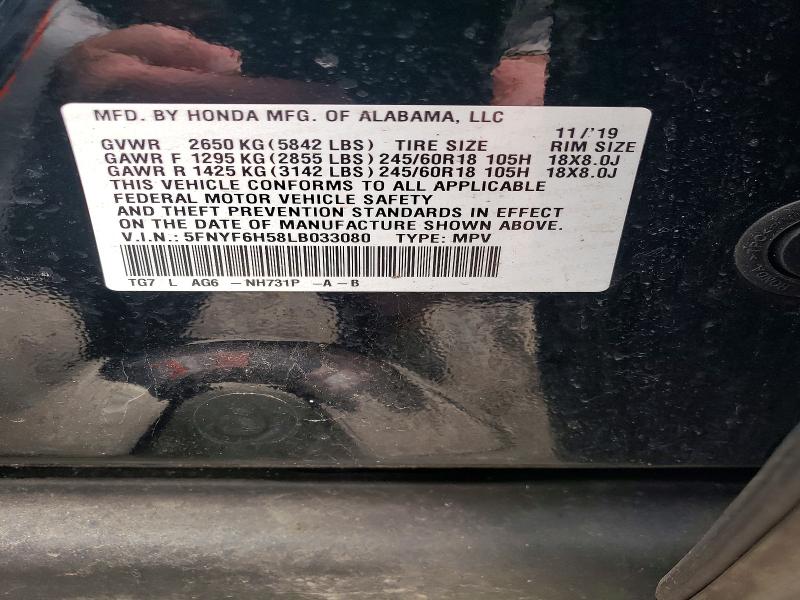 Aukcja sprzedaży 2020 Honda Pilot, vin: 5FNYF6H58LB033080, numer aukcji: 53793676